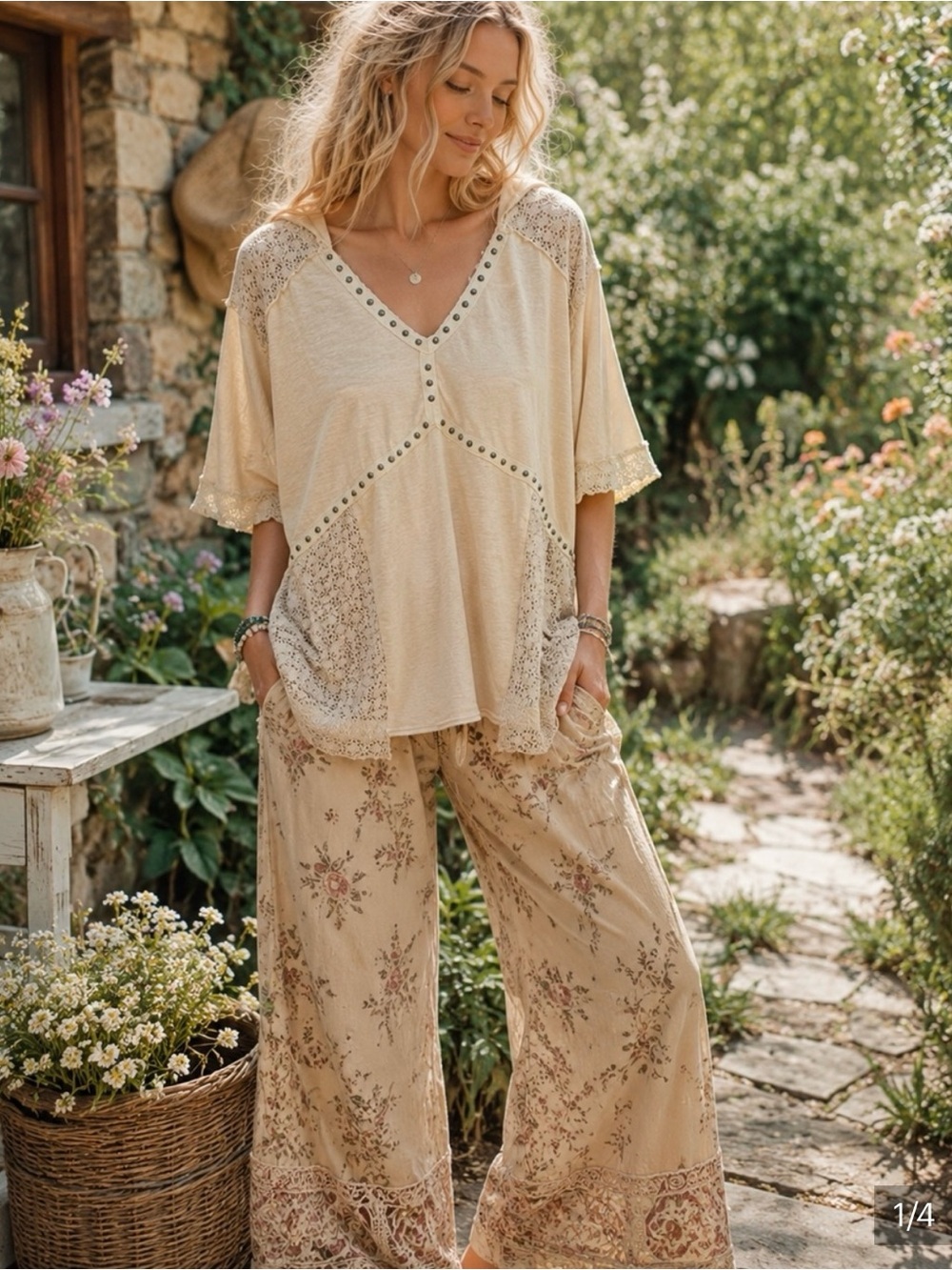 POL Los Angeles Boho Hooded Tunic Top Crochet Lace Studded Ivory L